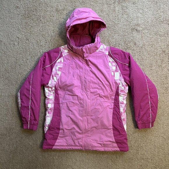 LL Bean Jacket Girls XL 18 Full Zip Nylon Softshell Insulated Pink Pockets - Picture 1 of 12